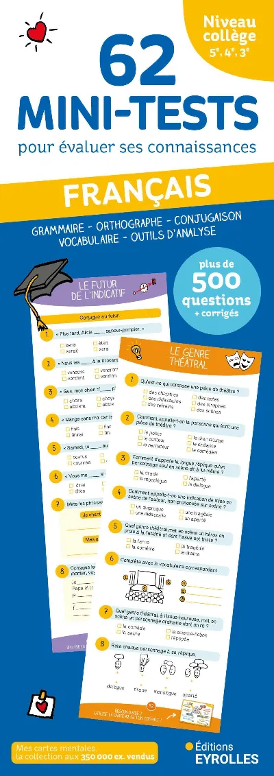 Visuel de 62 mini-tests pour évaluer ses connaissances - Français niveau collège - 5e, 4e, 3e