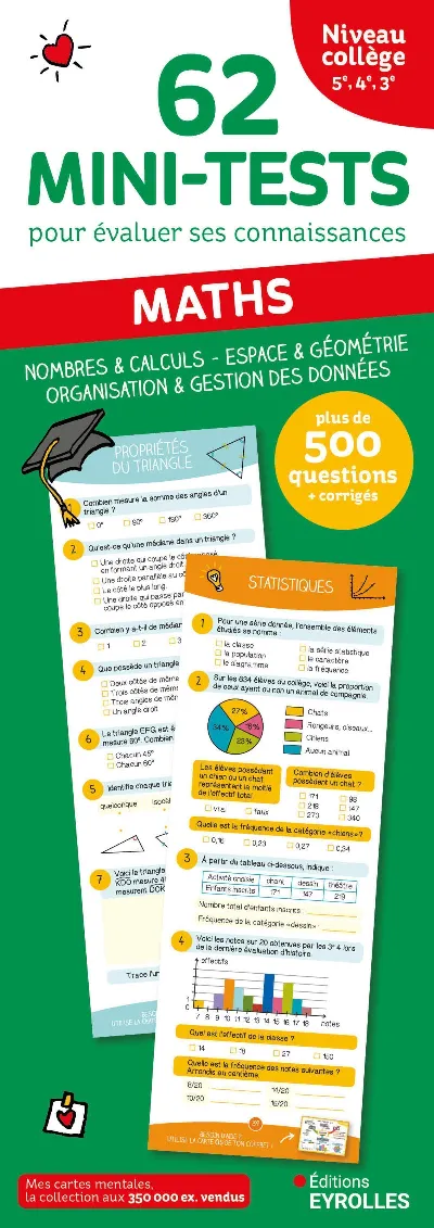 Visuel de 62 mini-tests pour évaluer ses connaissances - Maths niveau collège - 5e, 4e, 3e